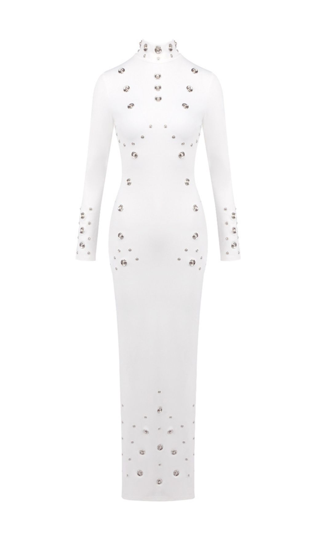 Fashionslee Women Ishana White Long Sleeve Embellished Maxi Dress