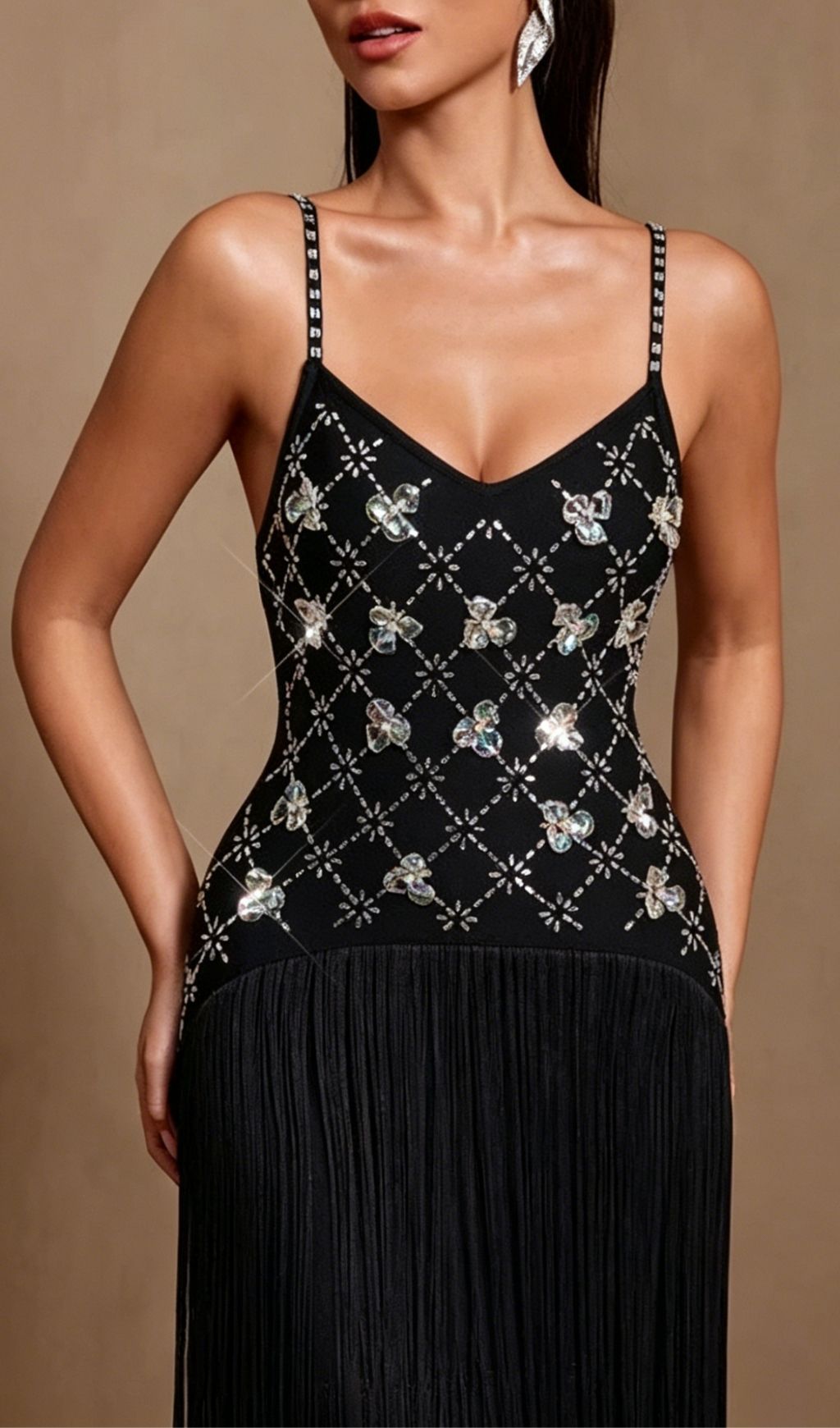 Fashionslee Women Koby Strappy Diamante Tassel Bandage Maxi Dress