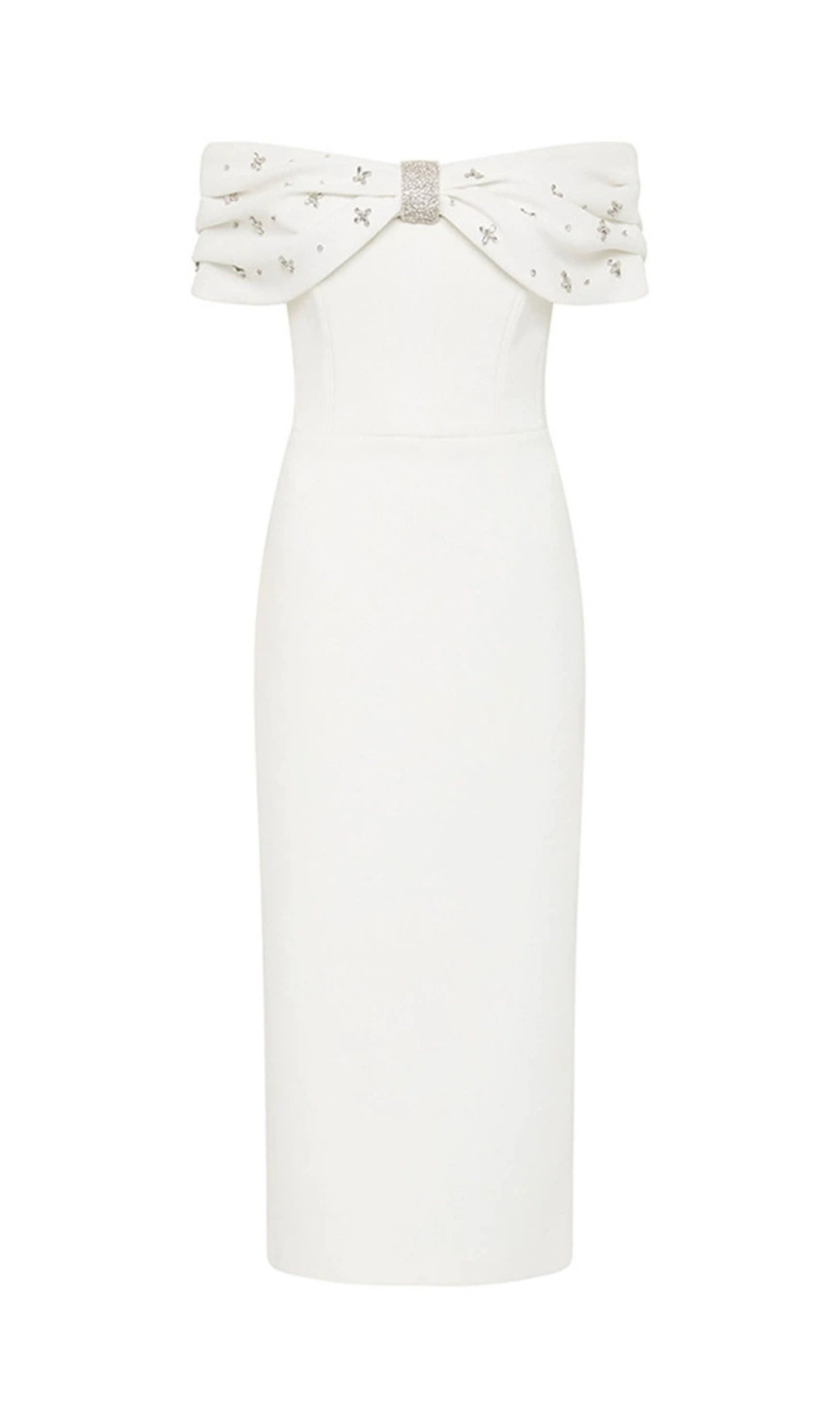 d157a602f32ea1885b7c9337f07f3e38.jpg Fashionslee Women White Crystal Bardot Midi Dress