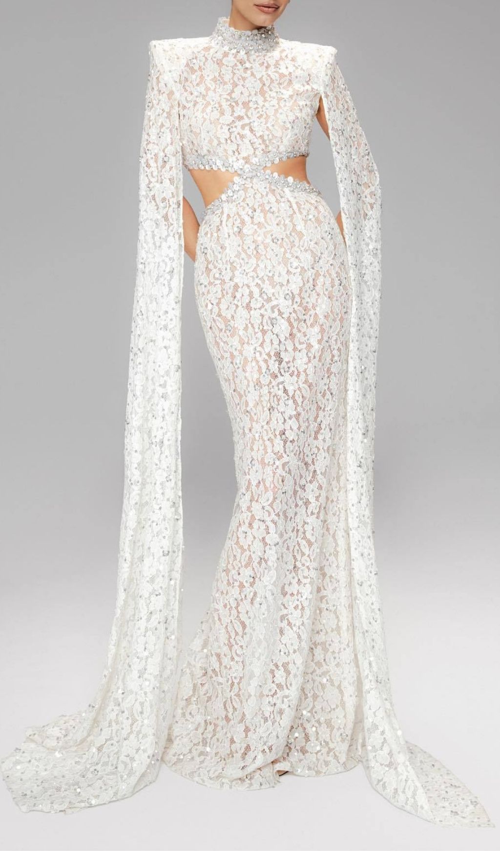 Fashionslee Women Katoka White Lace Sequin Cutout Maxi Dress