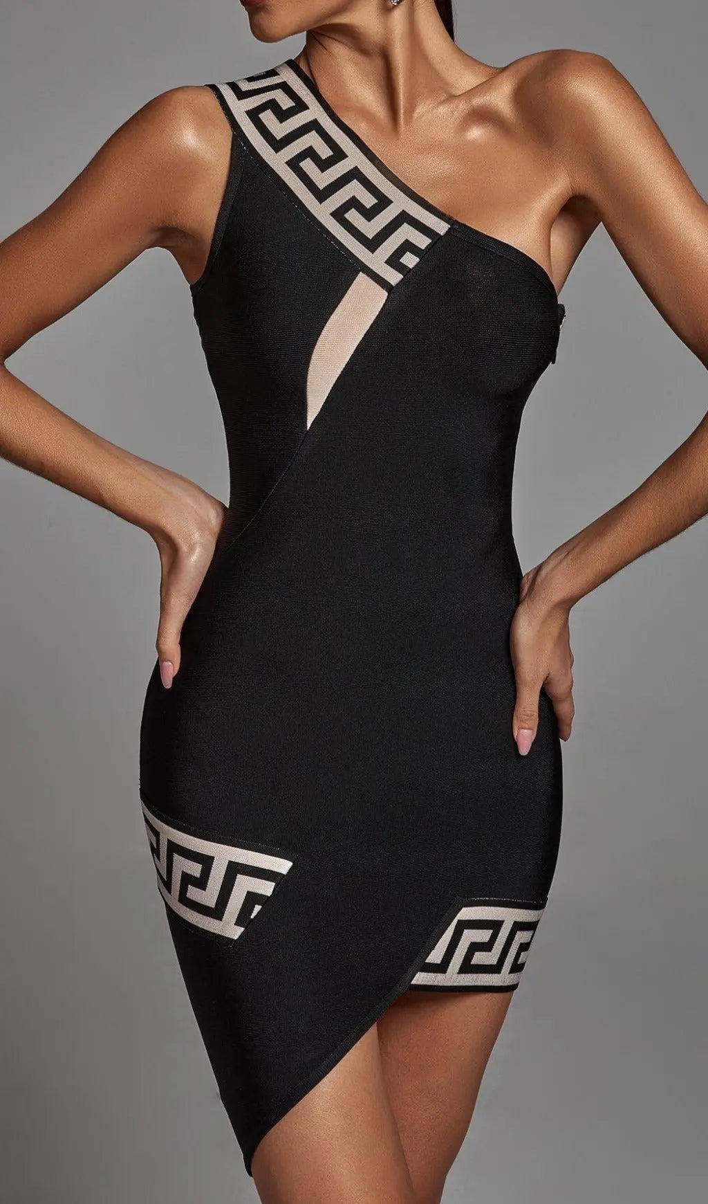 Fashionslee Women Black One Shoulder Cocktail Mini Dress