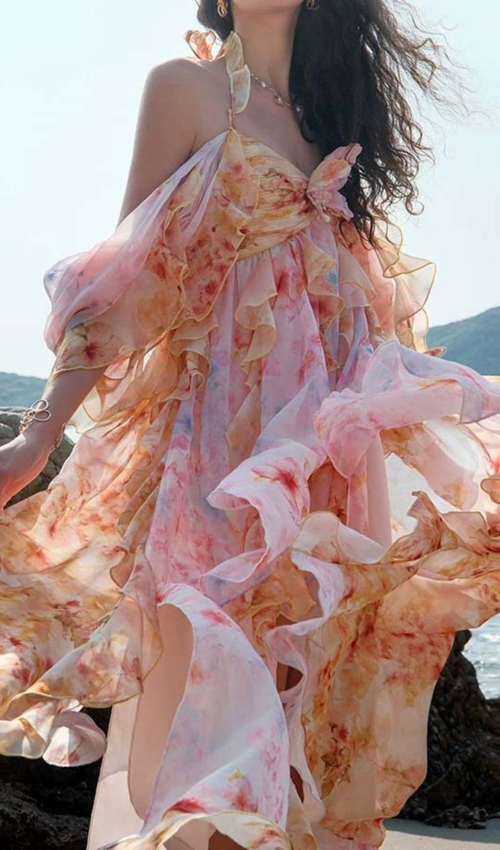 d18ca5a19c14f9c1dc775a4a4934b893.jpg Fashionslee Women Komali Printed Butterfly Ruffle Maxi Dress