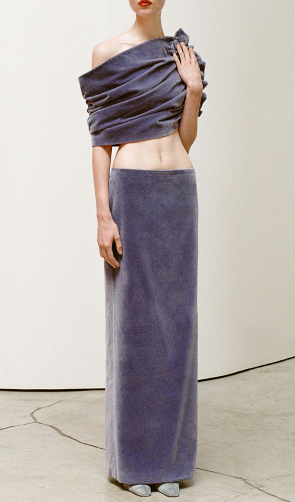 Fashionslee Women Jag Purple Ruched Top & Maxi Skirt Set