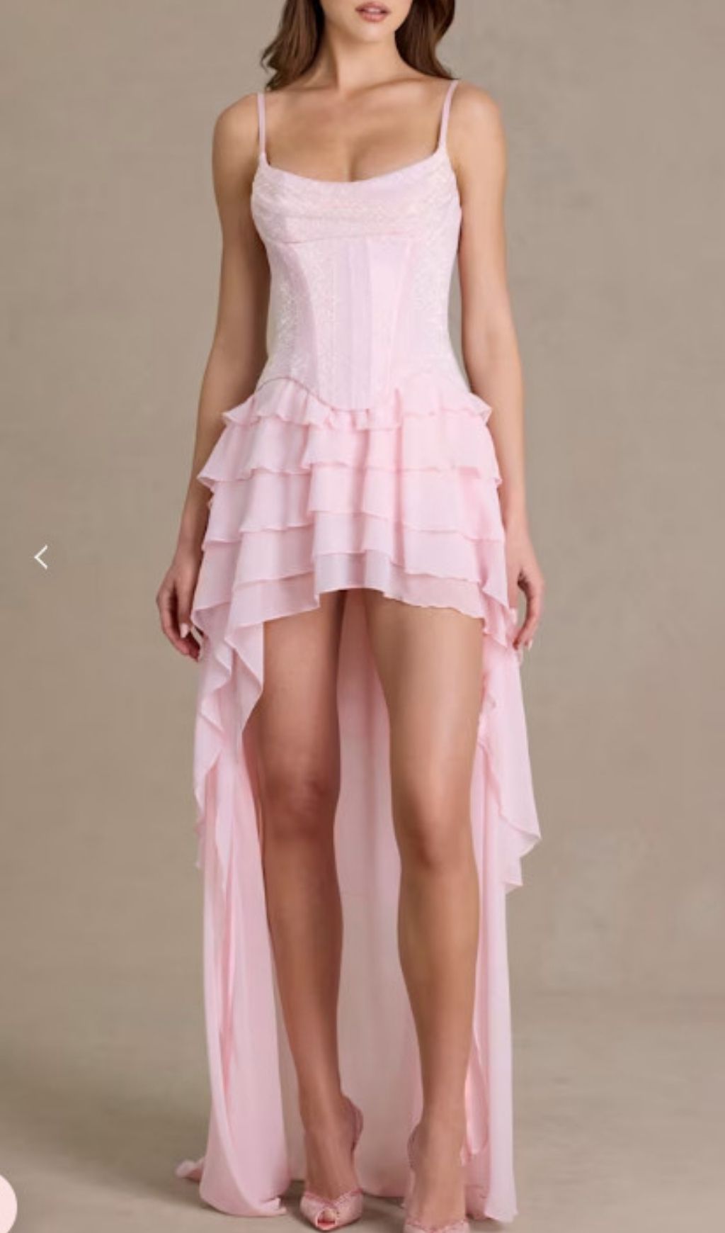 Fashionslee Women Keilly Pink Strappy Ruffle Maxi Dress
