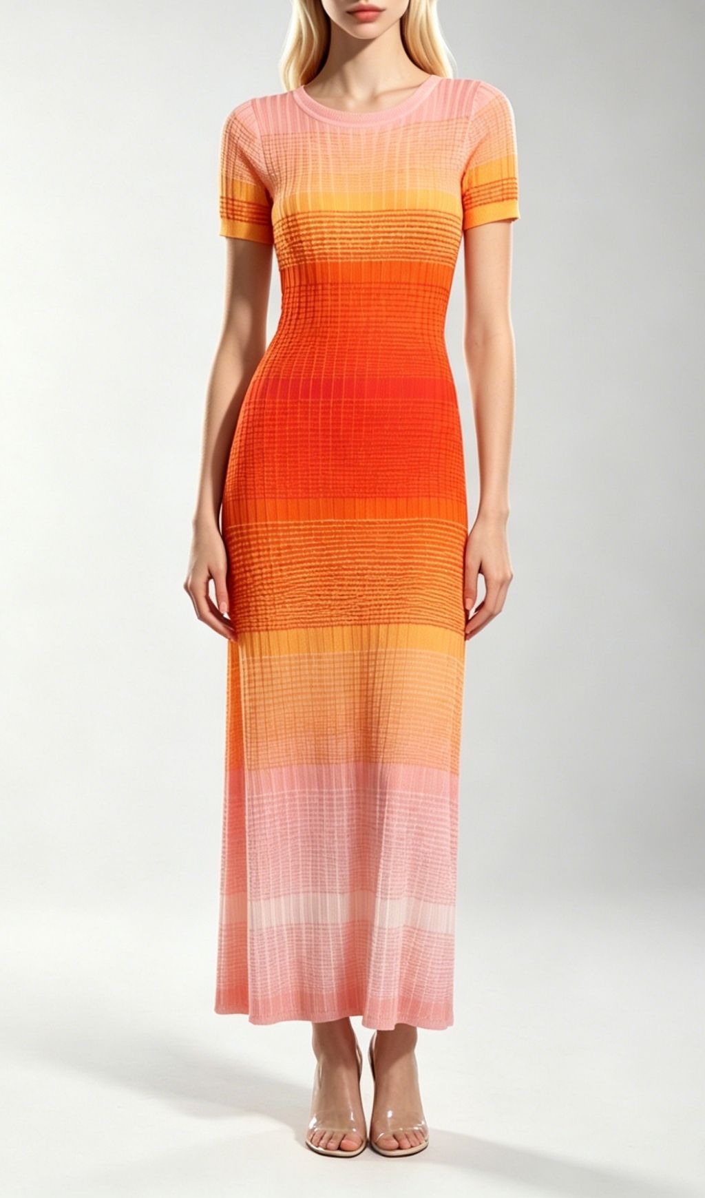 Fashionslee Women Kianna Orange Short Sleeve Knit Maxi Dress