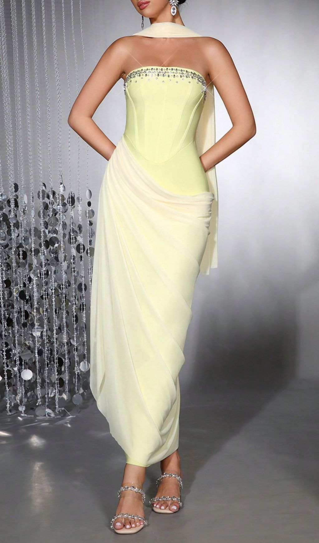 Fashionslee Women Haisley Yellow Corset Diamante Maxi Dress