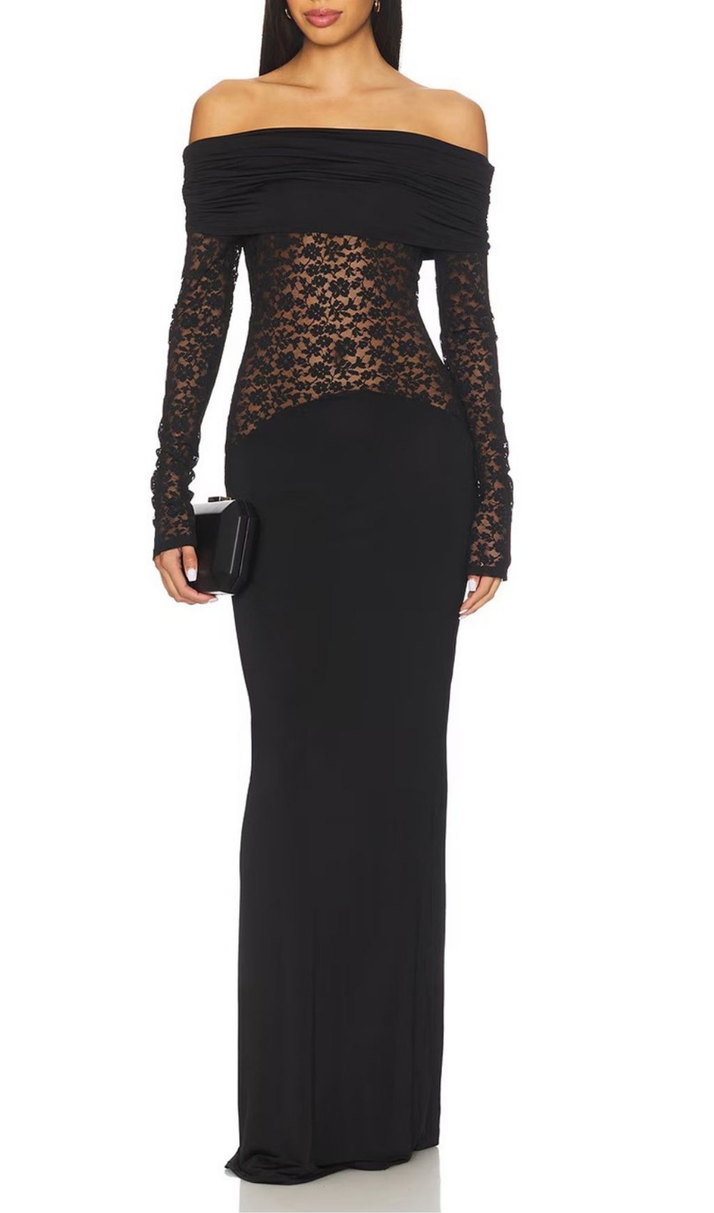 Fashionslee Women Kashiti Black Off-Shoulder Lace Maxi Dress