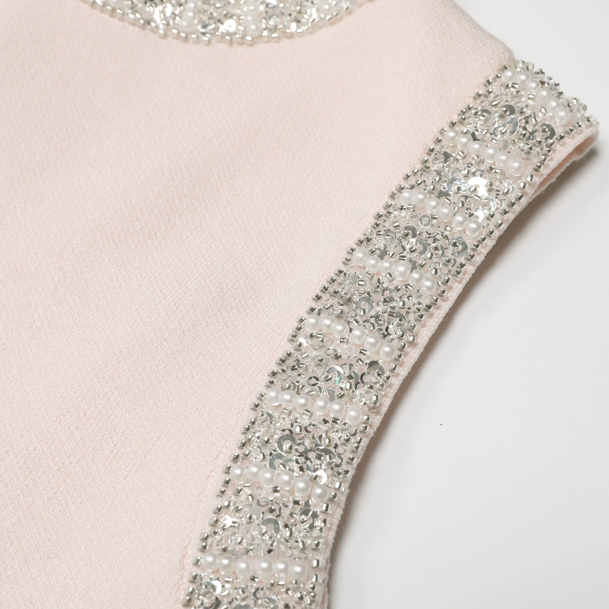 Fashionslee Women Kimberlina Pink Sleeveless Beaded Knit Midi Dress