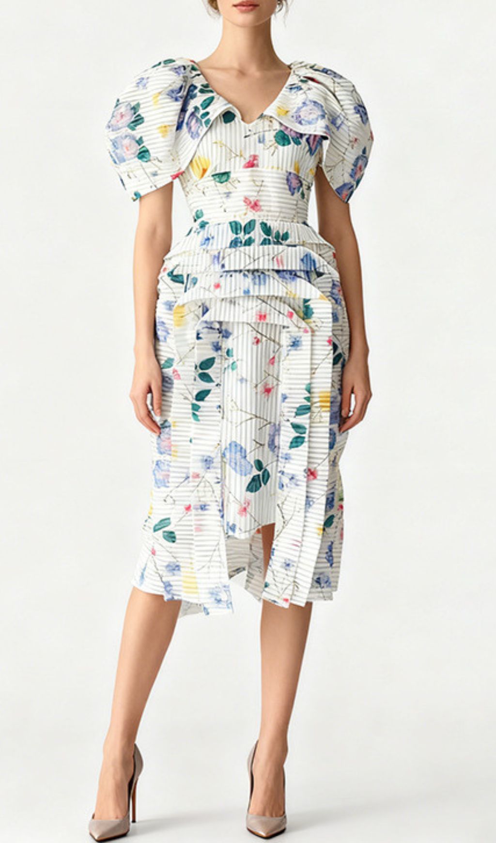 Fashionslee Women Janis Floral Puff Sleeve Midi Dress