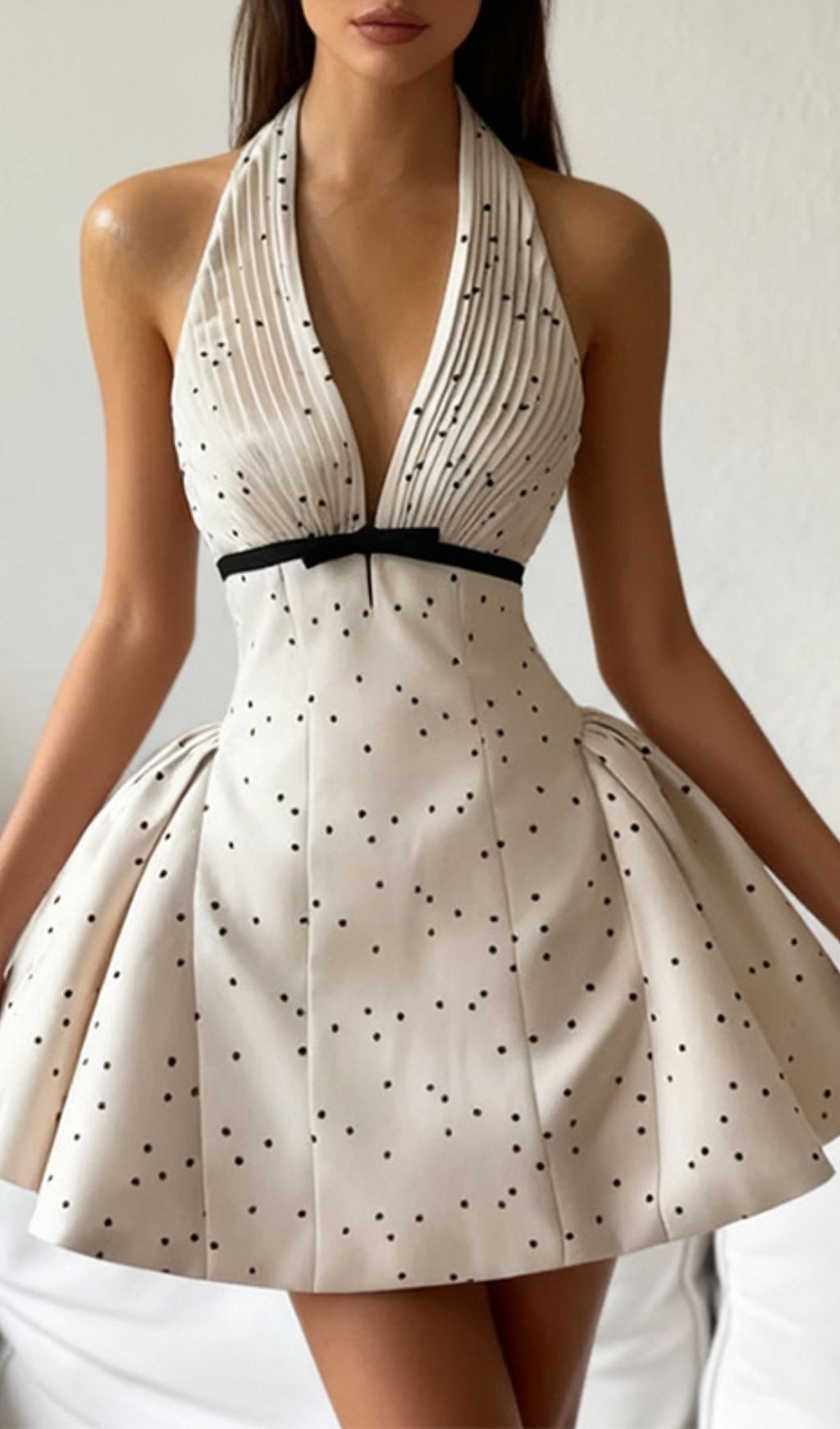 d1f1f172ac96f928ea0b636718beb371.jpg Fashionslee Women Isamar Halter V-Neck Dot Mini Dress