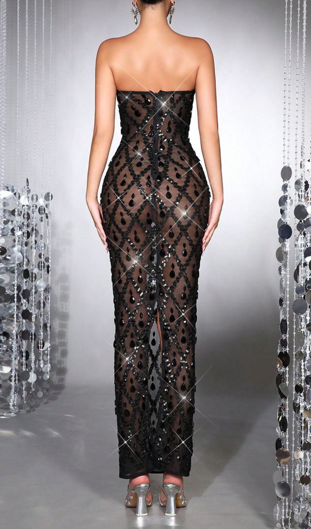 Fashionslee Women Halleli Black Strapless Diamante Maxi Dress