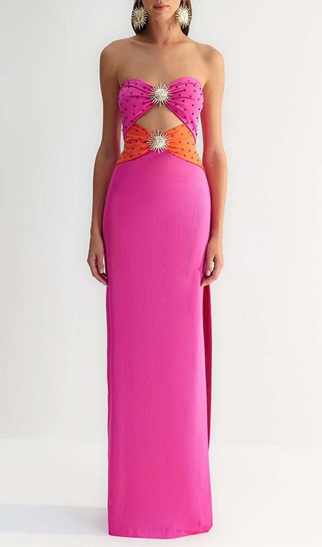 Fashionslee Women Annmarie Pink Polka Column Maxi Dress