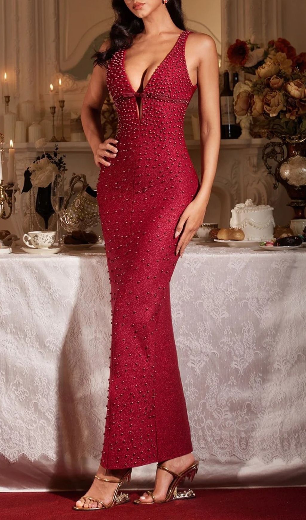 d25d4ed1fb704a298cf9ad8156fca81e.jpg Fashionslee Women Jenaya Red Pearl Bandage Maxi Dress
