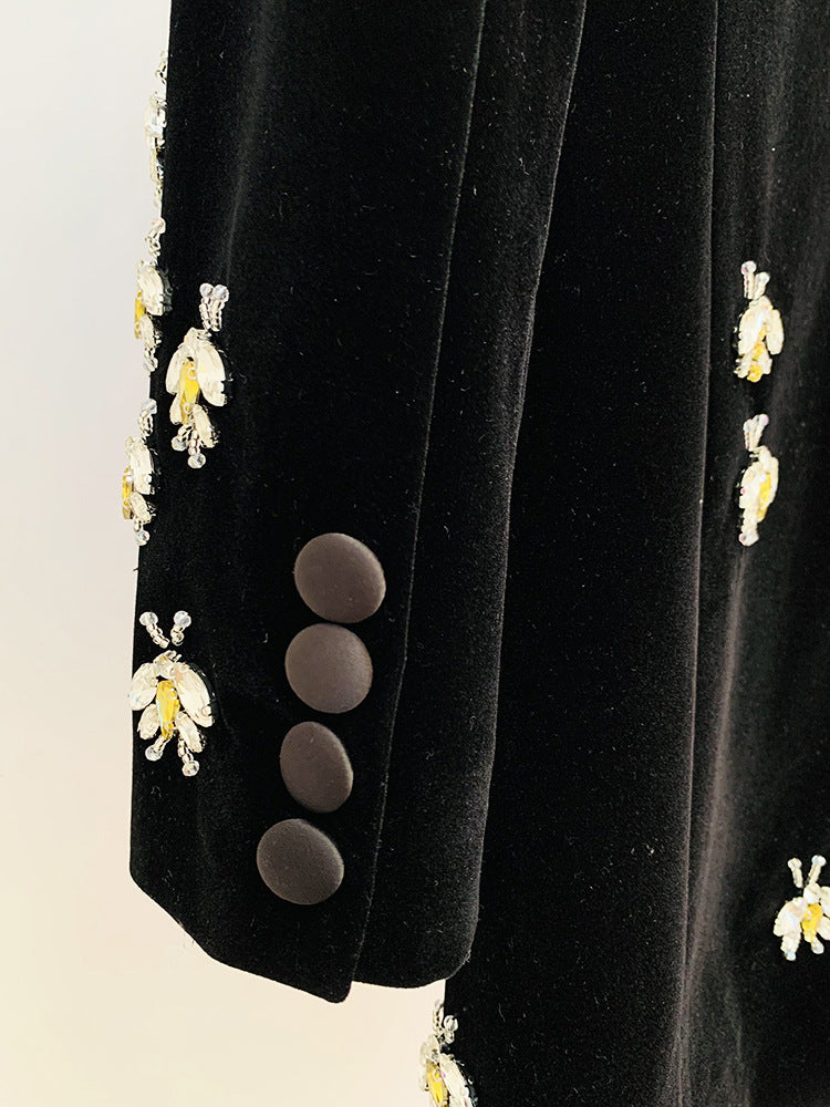 d2604149bd4f74659cd960cc5021cf14.jpeg Fashionslee Women Black Velvet Blazer Jacket With Rhinestone Bees