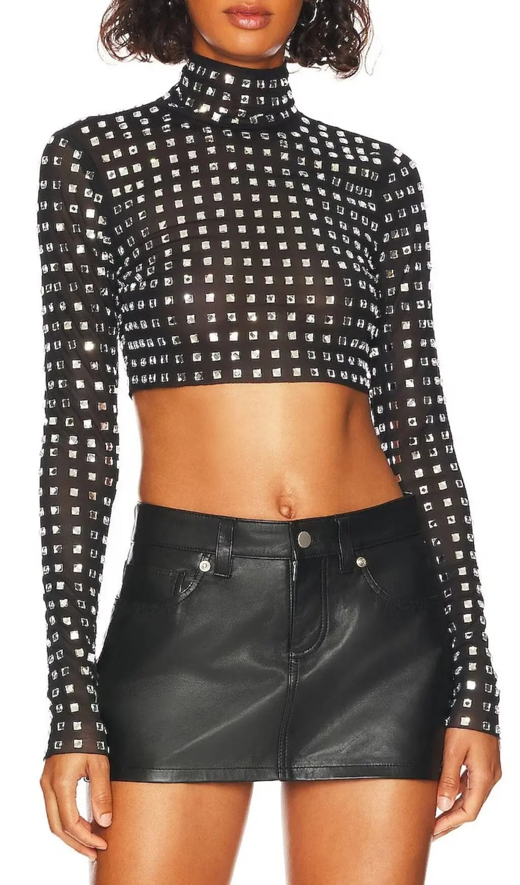 Fashionslee Women Crystal Crop Top In Black