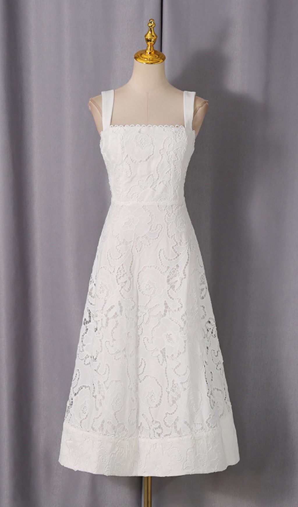 Fashionslee Women Jenelle White Strappy Embroidery Midi Dress