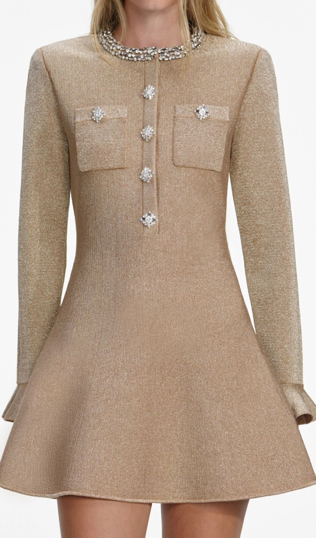 d2a79f4203ca2fbb1e7b714426a31f2e.jpg Fashionslee Women Gold Crystal Trim Mini Dress
