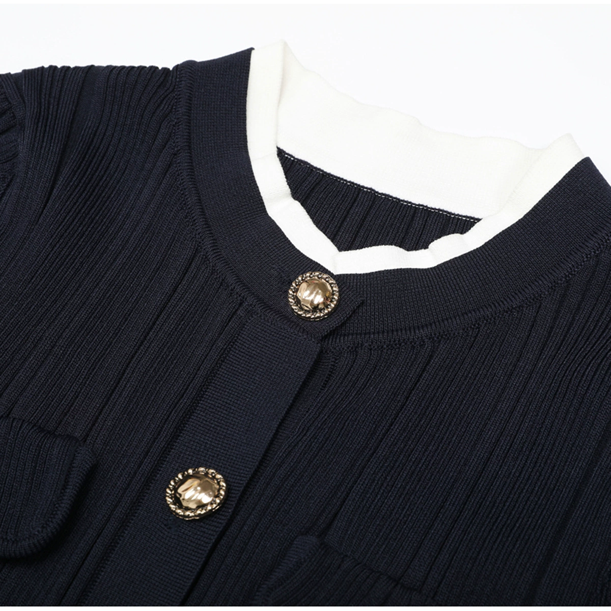 Fashionslee Women Kawena Navy Knit Long Sleeve Midi Dress