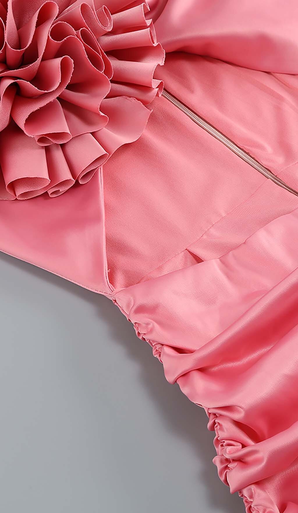Fashionslee Women Floral One Shoulder Satin Mini Dress In Pink