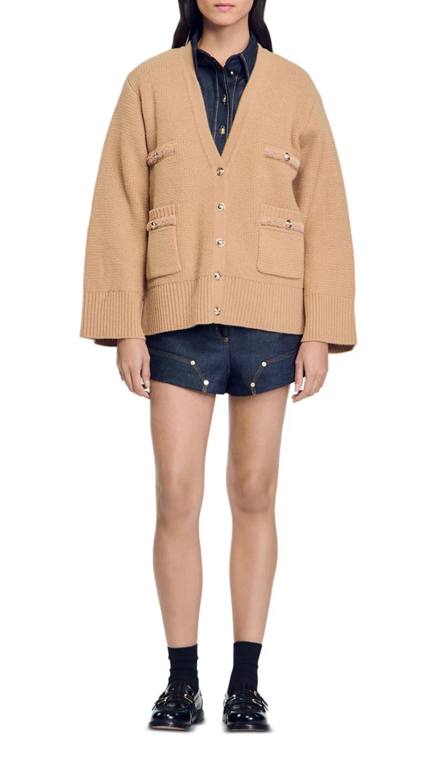 Fashionslee Women Martie Camel Flared Sleeve Cardigan
