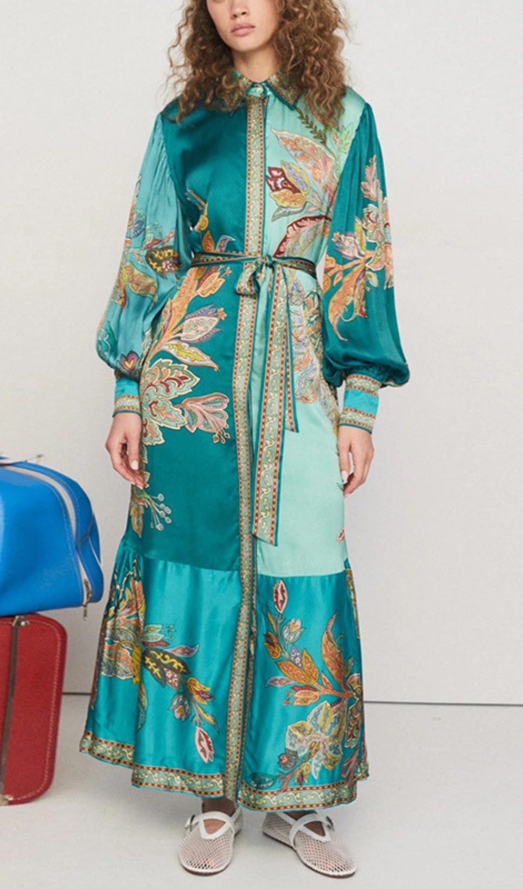 Fashionslee Women Canyon Flower Printed Long Sleeve Maxi Dress