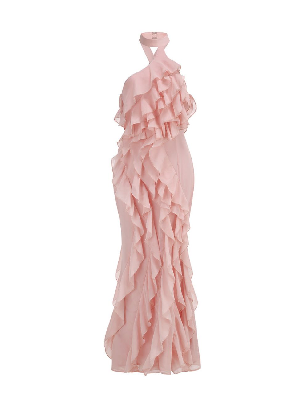 PINK HALTER RUFFLE MAXI DRESS TRENDING - OWNCI PINK HALTER RUFFLE MAXI DRESS TRENDING - OWNCI