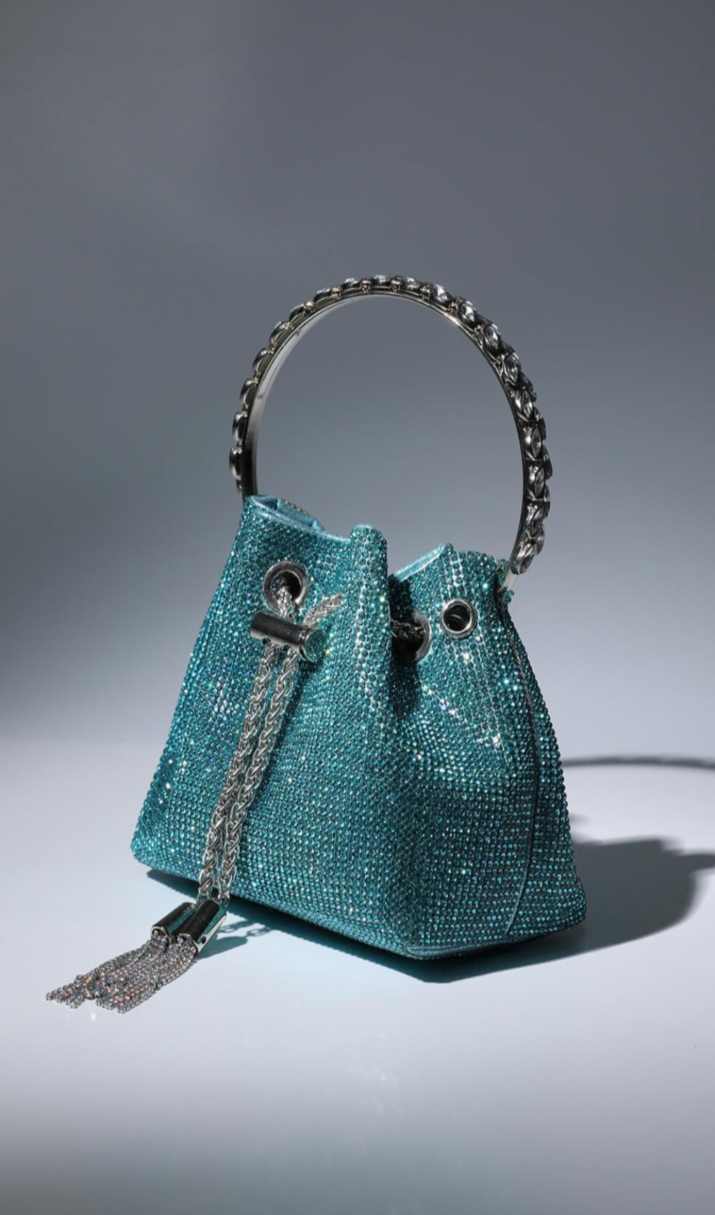 Fashionslee Women Crystal Embellished Bucket Bag In Blue