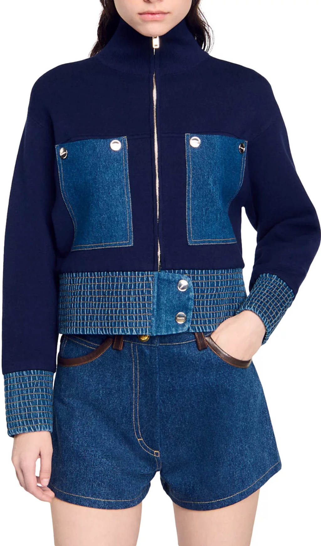 d34ff585c335b8184d0e18612044f502.jpg Fashionslee Women Vancouver Denim Trim Knit Jacket