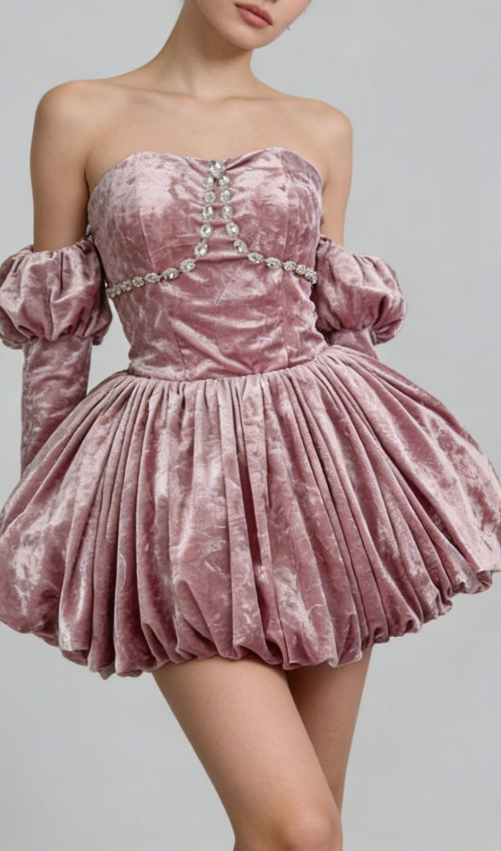 Fashionslee Women Keshia Pink Long Sleeve Velvet Mini Dress