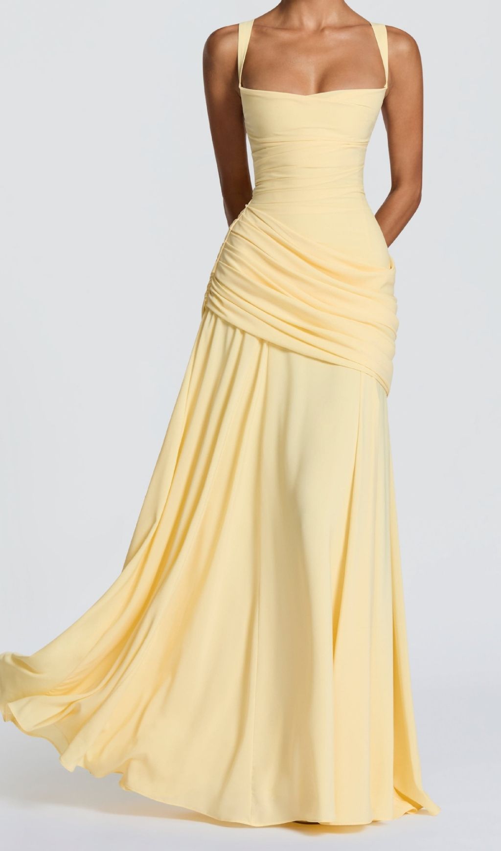 d36ef88d77cb17ddb36f55a169ccc845.jpg Fashionslee Women Kellie Yellow Strappy Ruched Maxi Dress