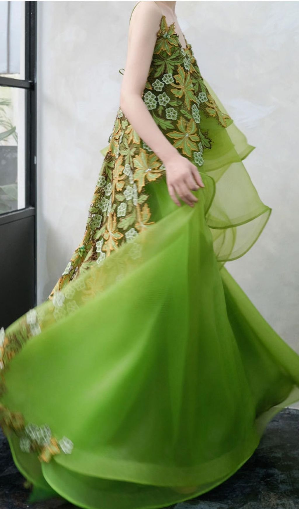 Fashionslee Women Kenda Green Embellished Maxi Dress