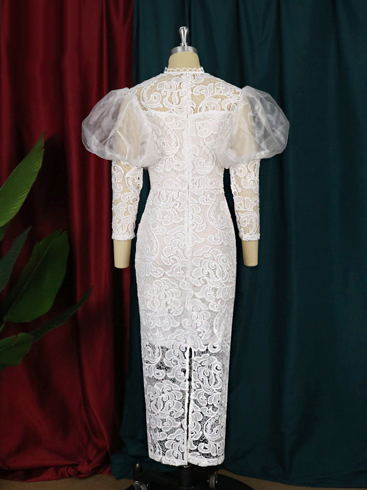 d386368deb138dbb0e7cf600434881f4.jpeg Fashionslee Women Aithne White Puff Sleeve Lace Midi Dress
