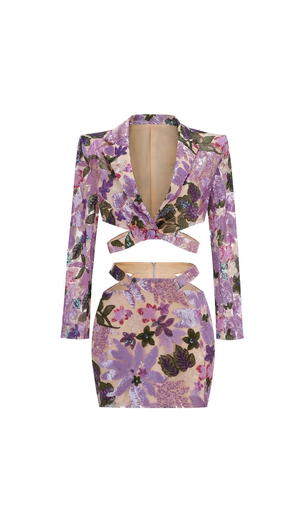 TRENDING PURPLE FLOWER SEQUIN TWO-PIECE SET - OWNCI TRENDING PURPLE FLOWER SEQUIN TWO-PIECE SET - OWNCI