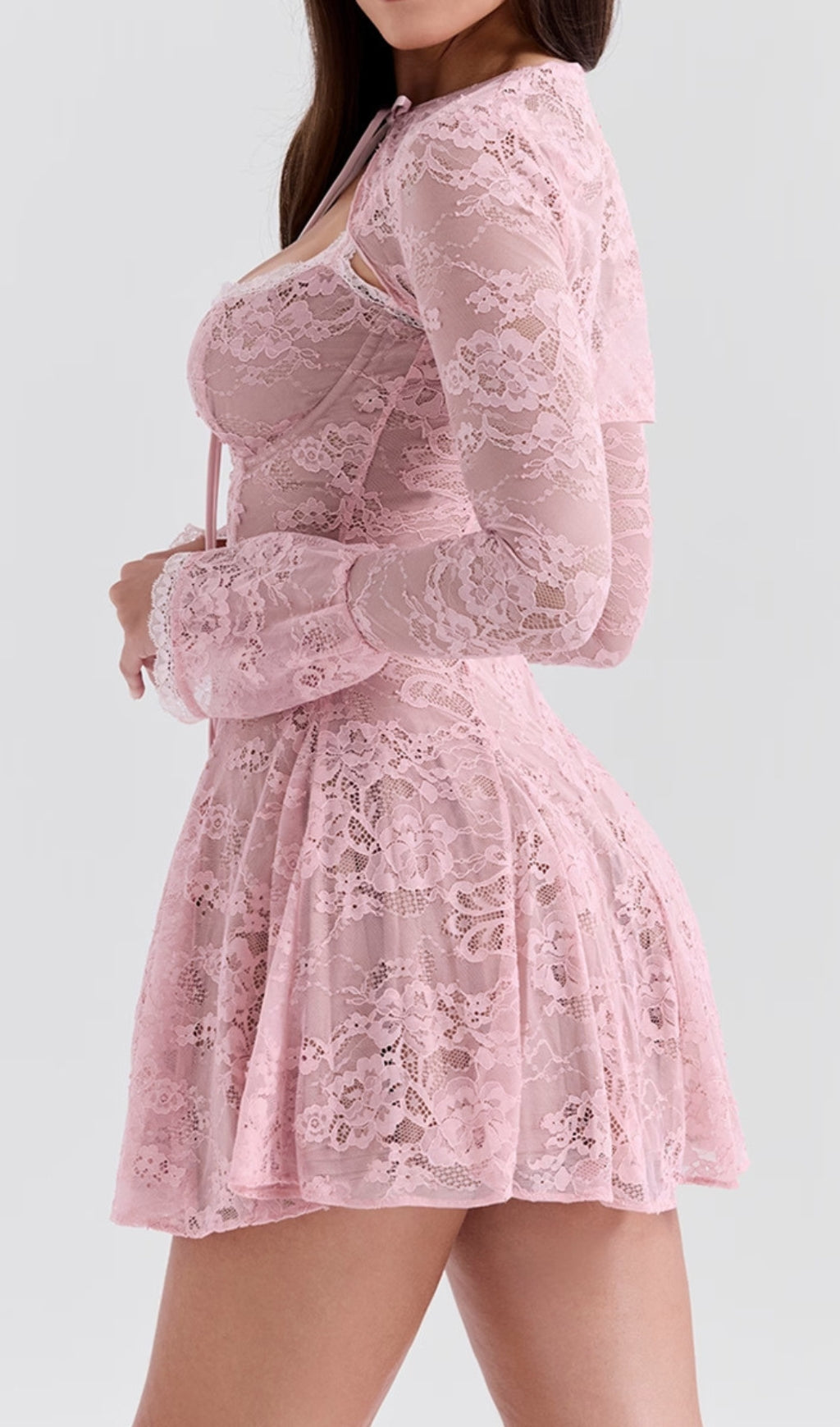 d4329165644bd542f13547335caf6bae.jpeg Fashionslee Women Brea Perfectly Pink Lace Mini Dress