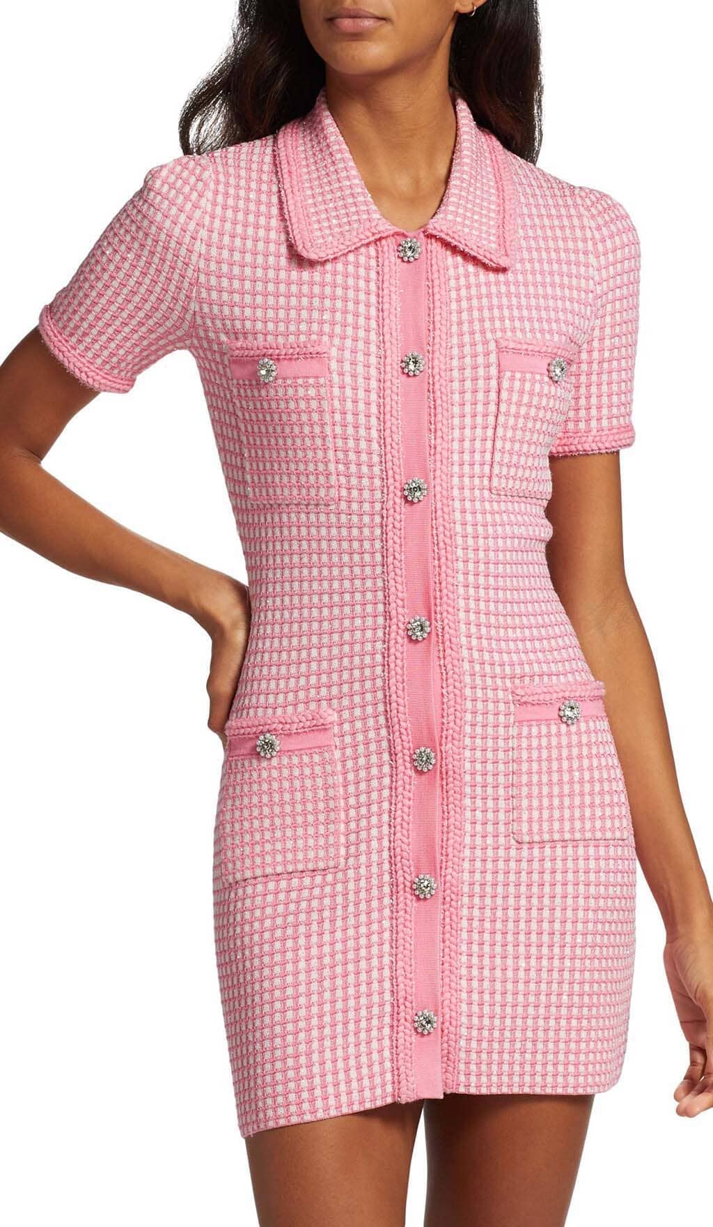 Fashionslee Women Knitted Button Mini Dress In Pink