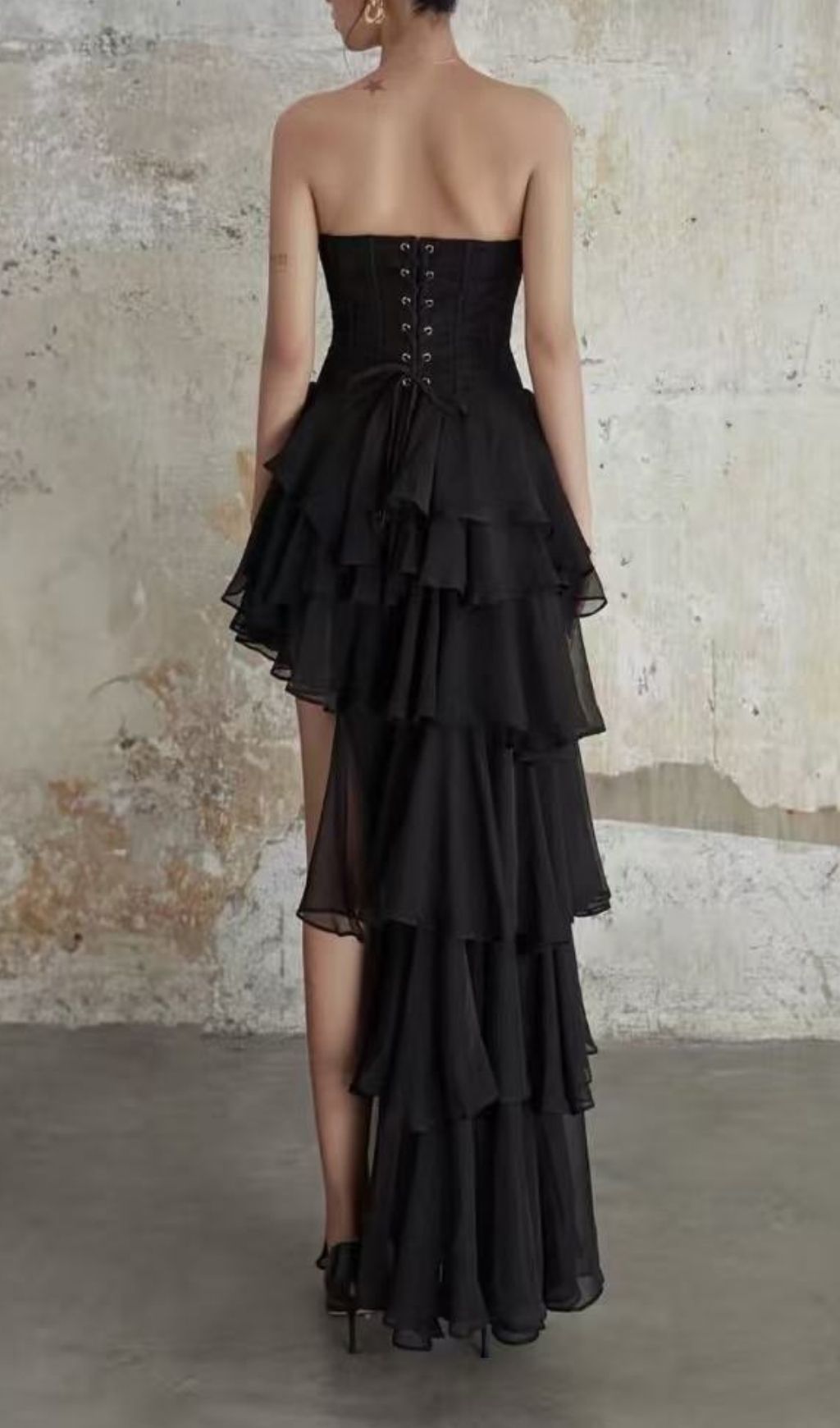 Fashionslee Women Kassi Black Strapless Layered Maxi Dress