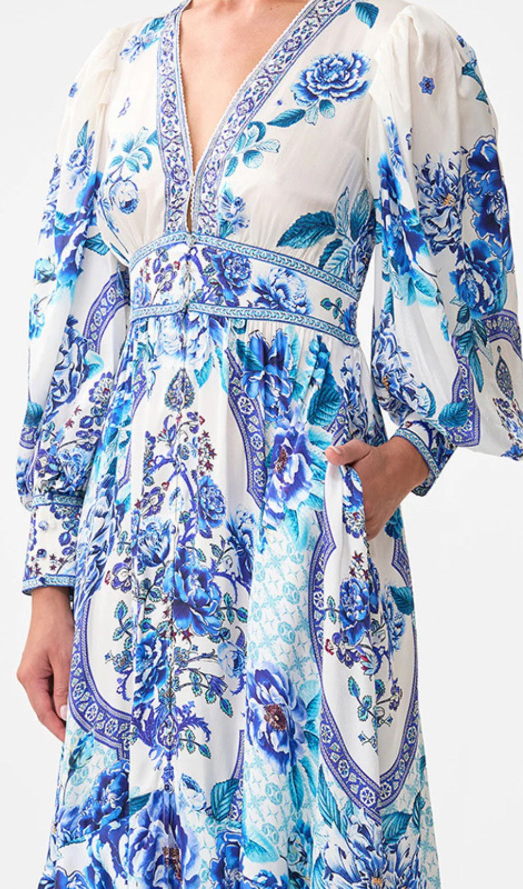 Fashionslee Women Jalie Blue Printed Long Sleeve Maxi Dress