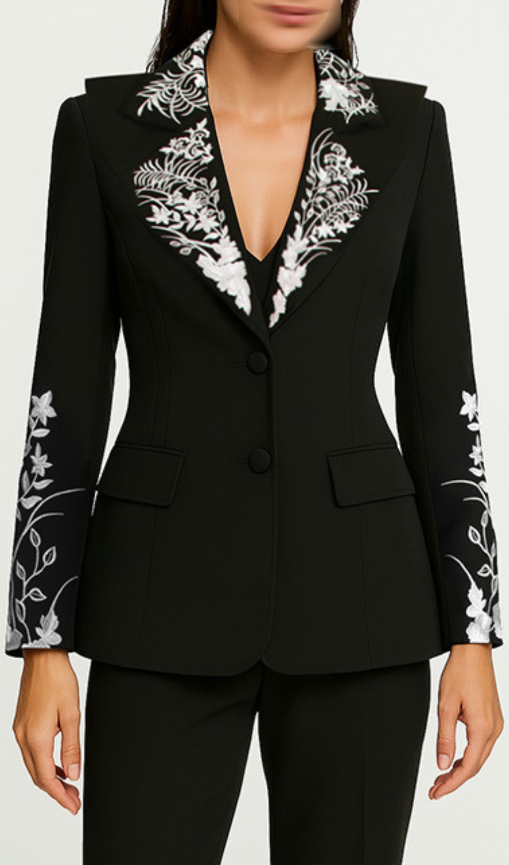 Fashionslee Women Esben Black Flower Embroidery Blazer