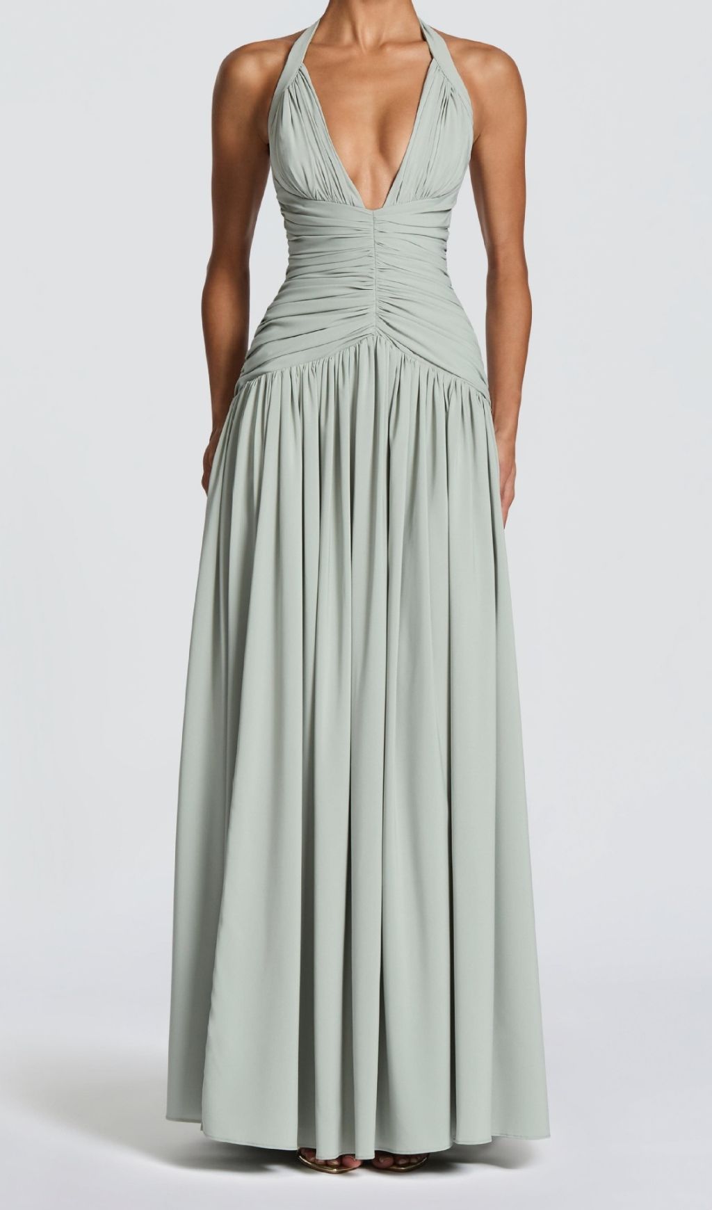 d4c216d4f50df054cbc1b19c36d9f9f9.jpg Fashionslee Women Kelley Celadon Halter Ruched Maxi Dress