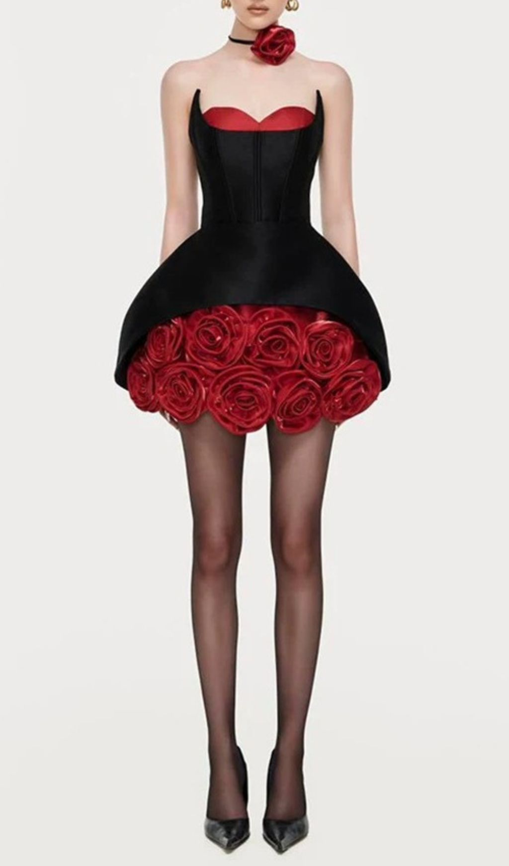 Fashionslee Women Ildiko Black Strapless Corset Flower Mini Dress