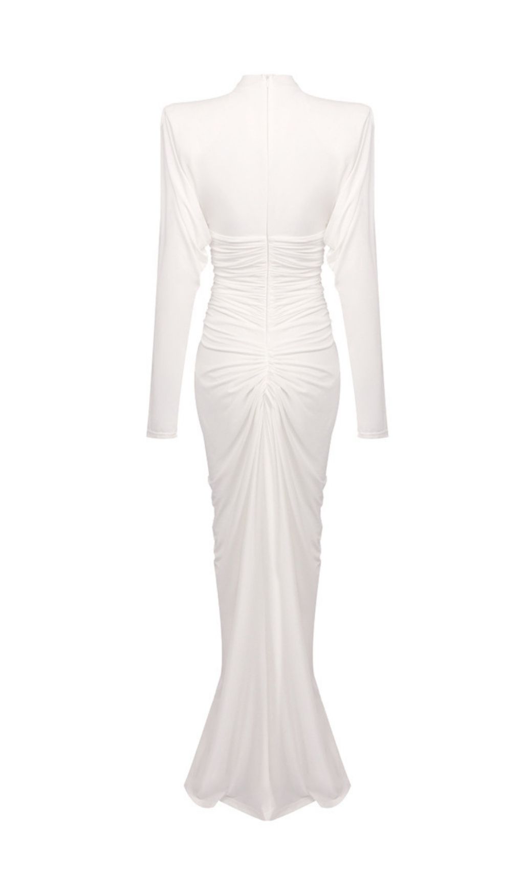 d537ddd7ecabefcff36caf689274eb37.jpg Fashionslee Women Katrien White Ruched Long Sleeve Maxi Dress