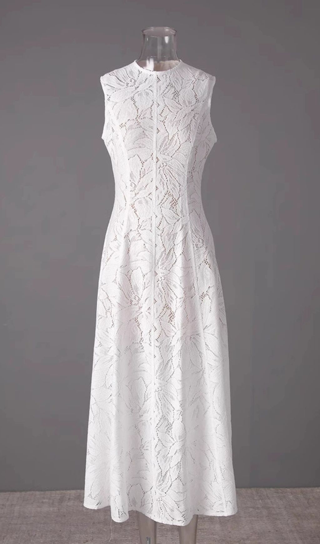 Fashionslee Women Flo White Leaves Lace Embroidery Maxi Dress