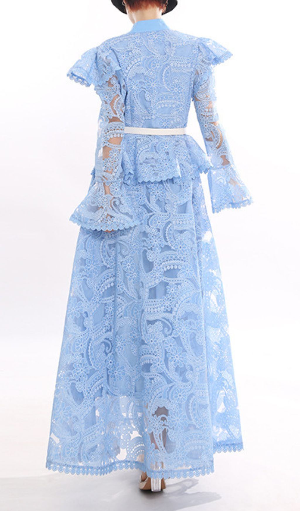 Fashionslee Women Jereni Blue Lace Embroidery Maxi Dress
