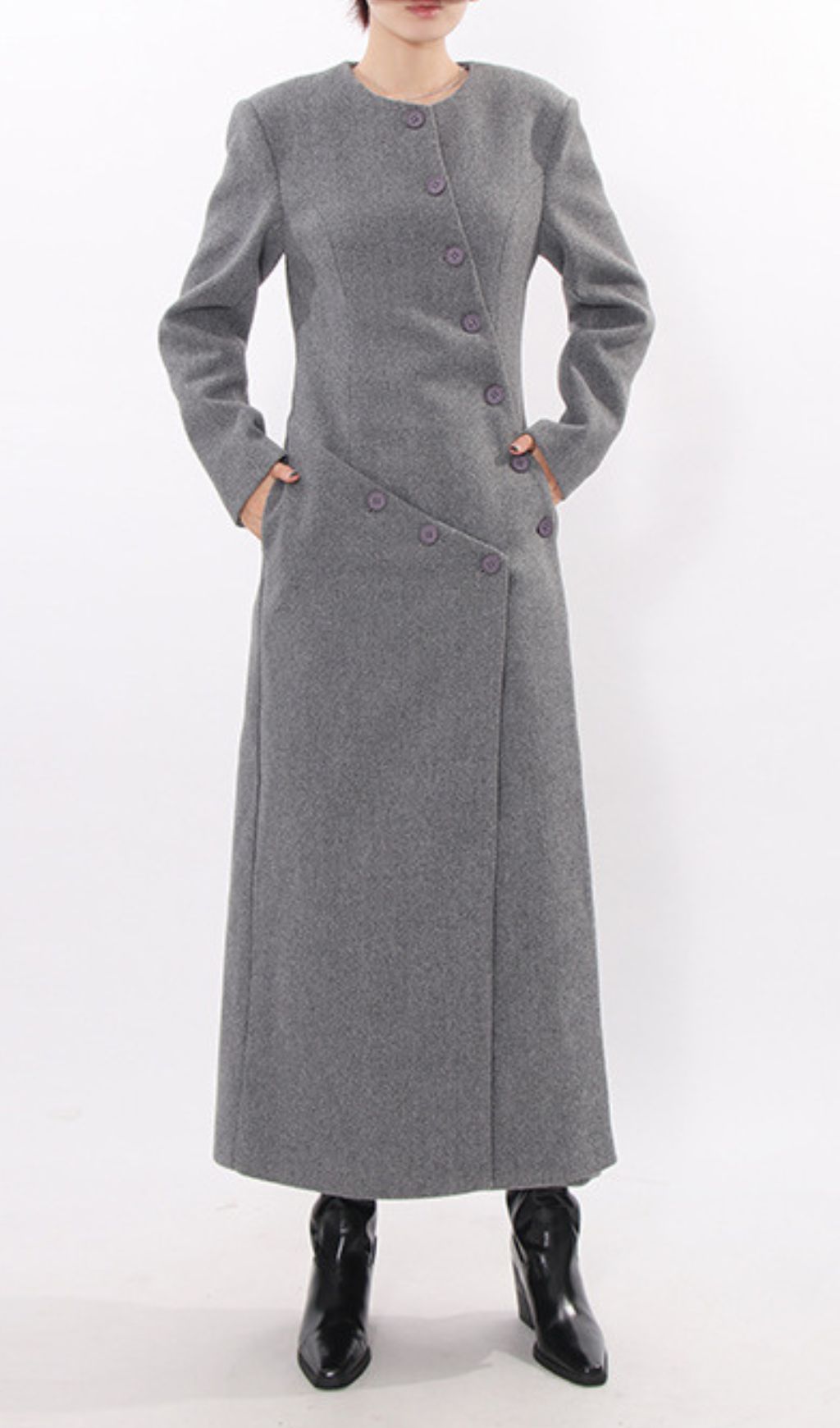 Fashionslee Women Iekika Grey Button Coat