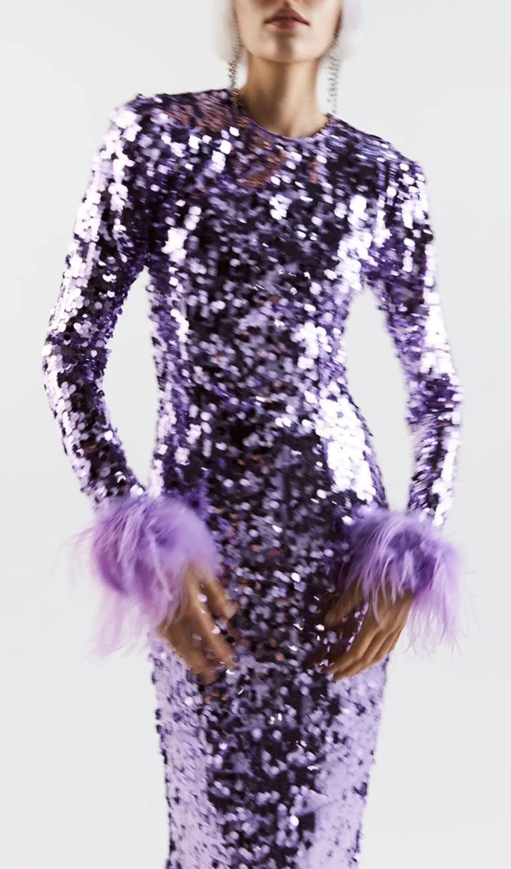 Fashionslee Women Sequin Patchwork Plush Cuff Dress In Purple