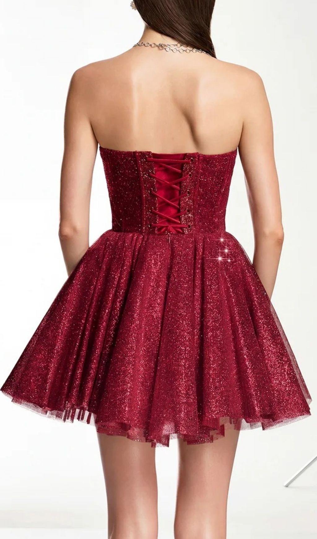Fashionslee Women Darda Strapless Glitter Corset Mini Dress In Wine