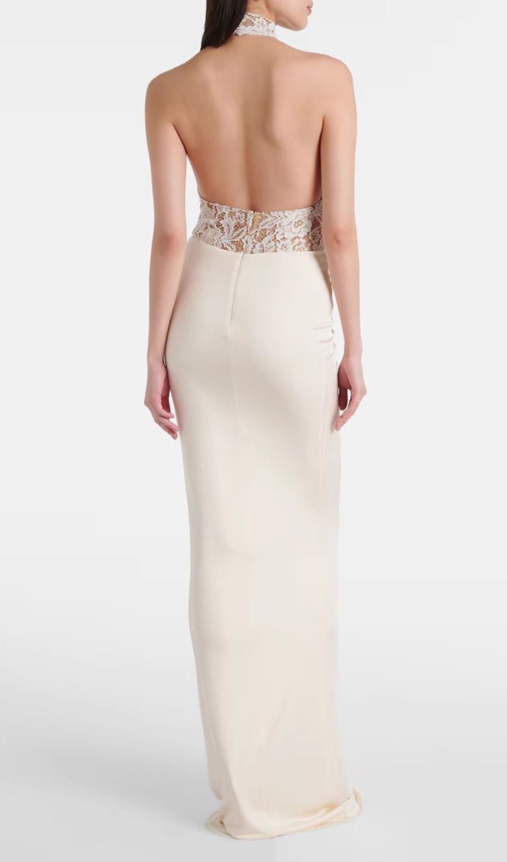 Fashionslee Women Halina White Halter Lace Maxi Dress