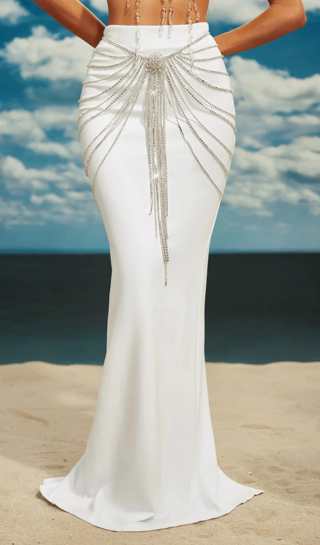 Fashionslee Women Carrick Crystal Body Chain Skirt In Silver