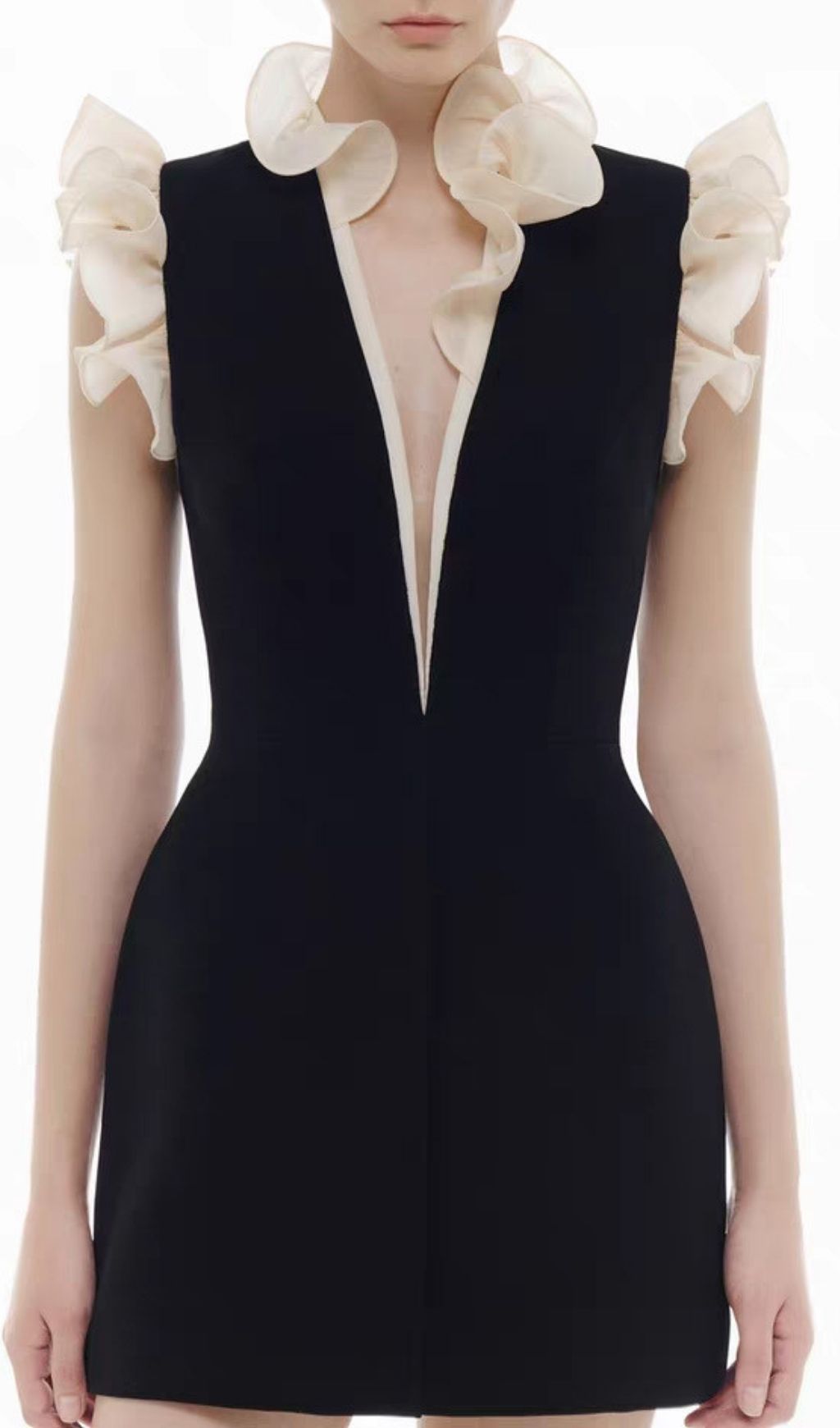 d60d926dd0b50a957cb0e635ca06aa9b.jpg Fashionslee Women Kira Black V-neck Ruffle Mini Dress