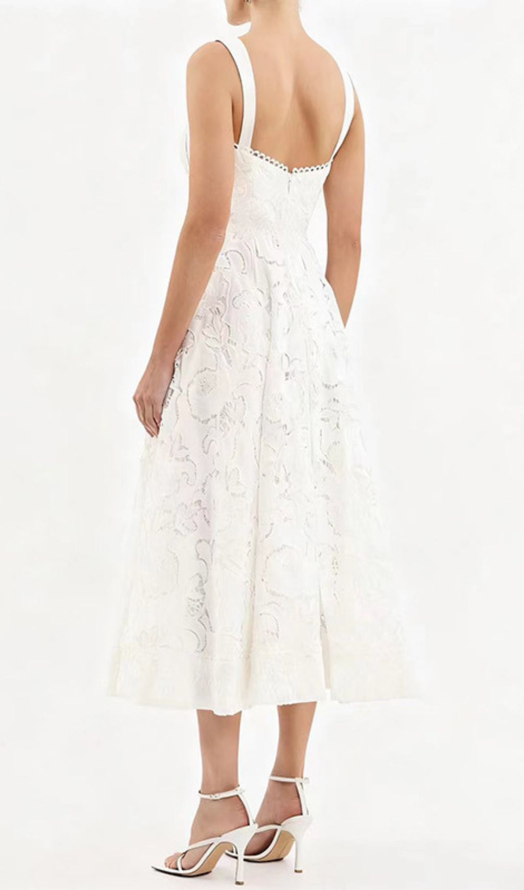 Fashionslee Women Jenelle White Strappy Embroidery Midi Dress